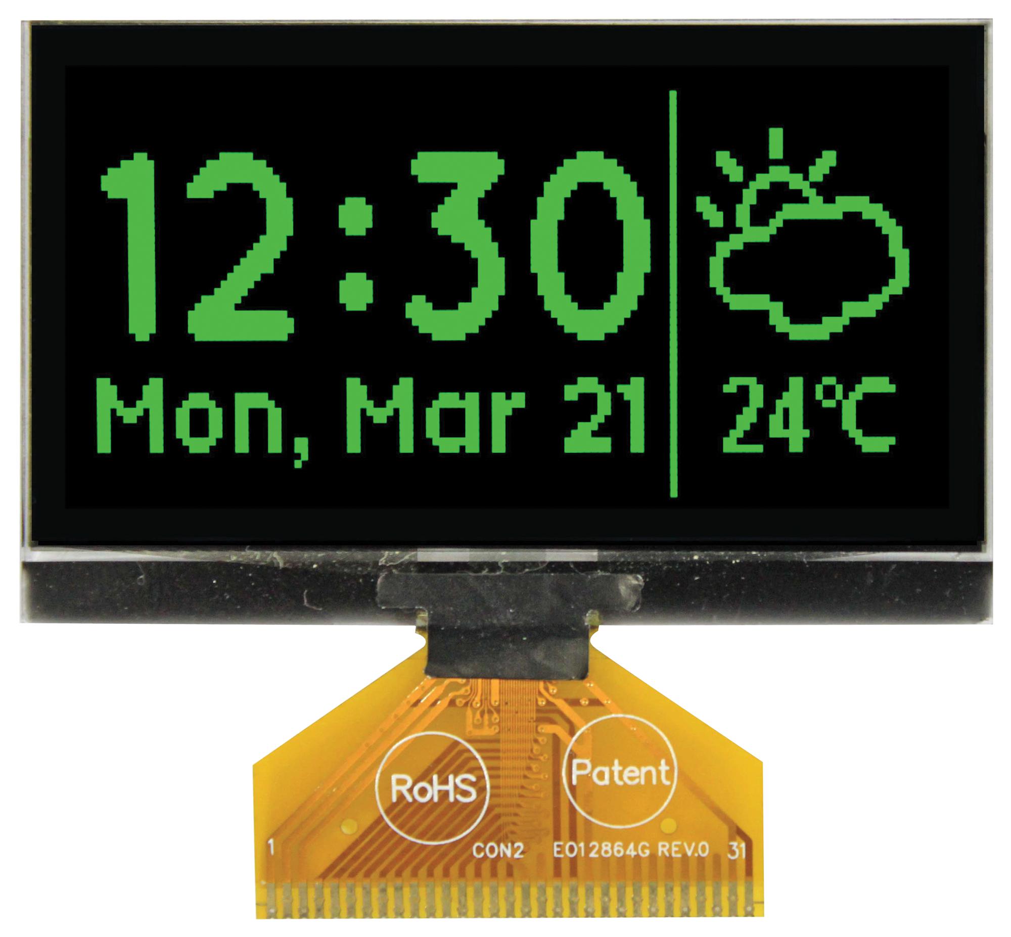 Midas Displays Mcot128064E1V-Gm Display, Oled Graphic, Tab, 128X64Pixels