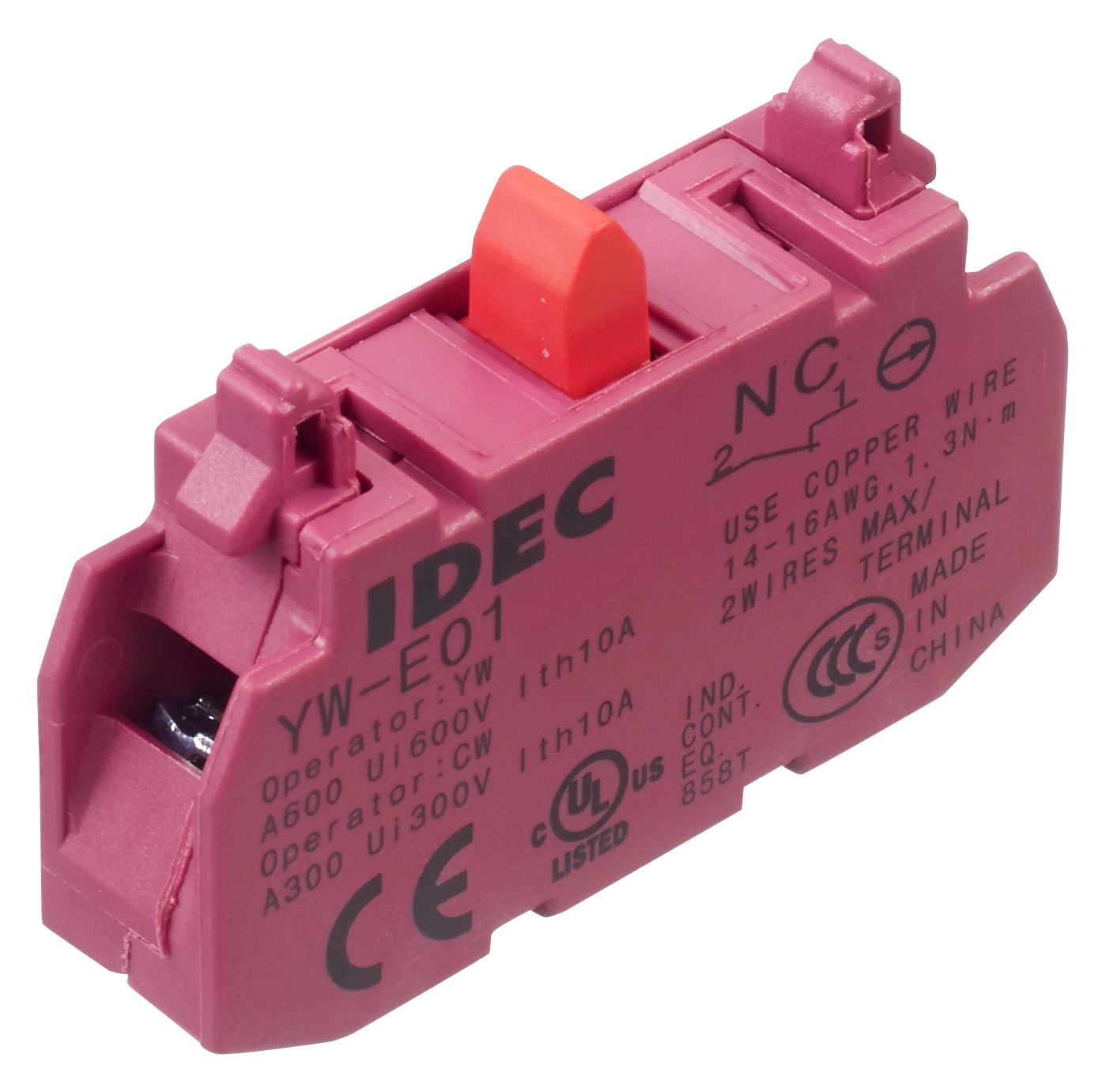 Idec Yw-E01 Contact Block, 1 Pole, 10A, 120Vac