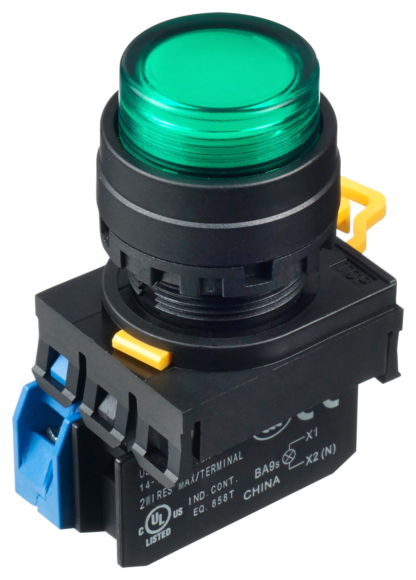 Idec Yw1L-Af2E10Qm3G Pb Switch, Spst-No, 240Vac, Screw, Green