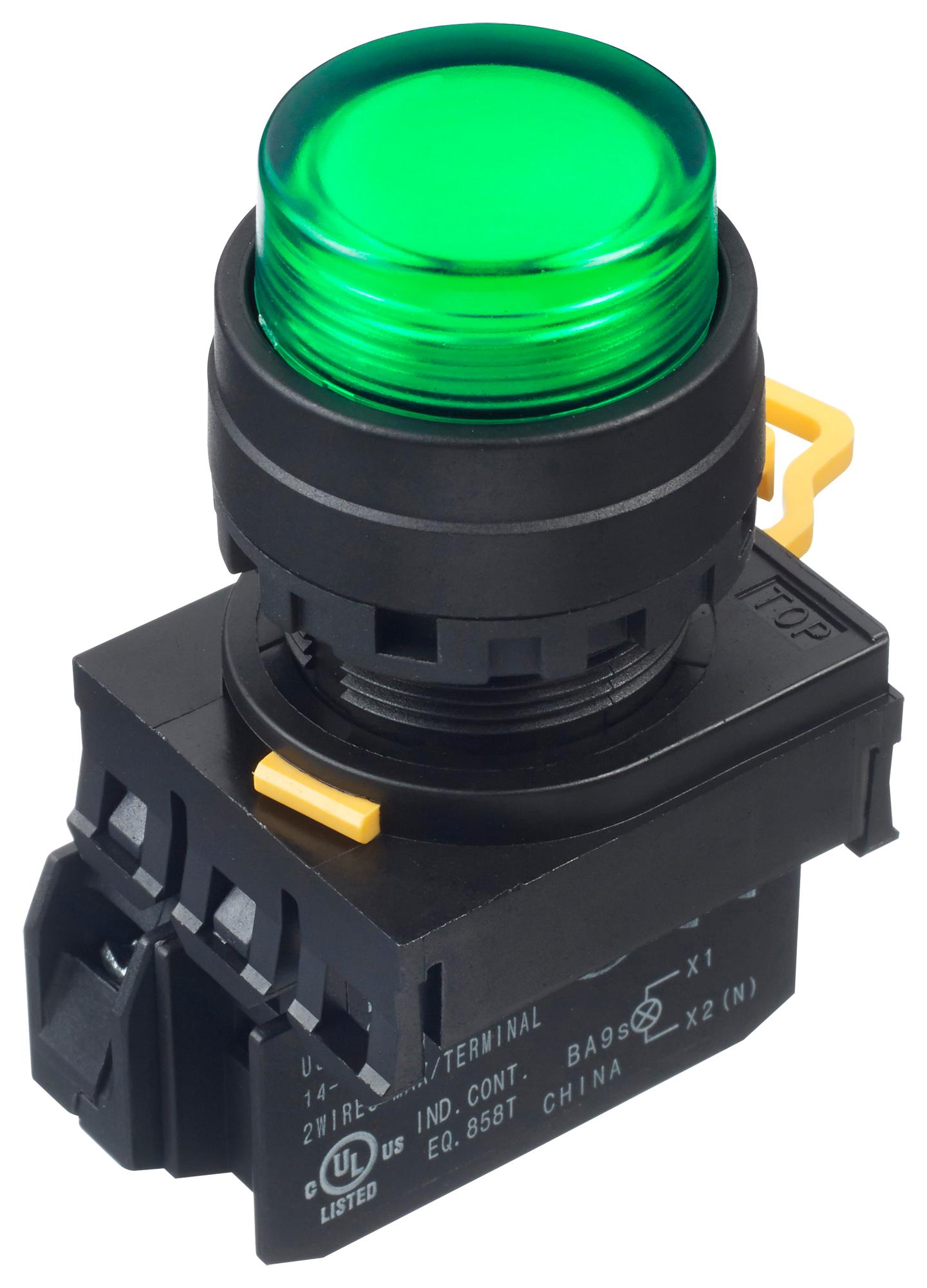 Idec Yw1L-A2E10Qm3G Pb Switch, Spst-No, 240Vac, Screw, Green