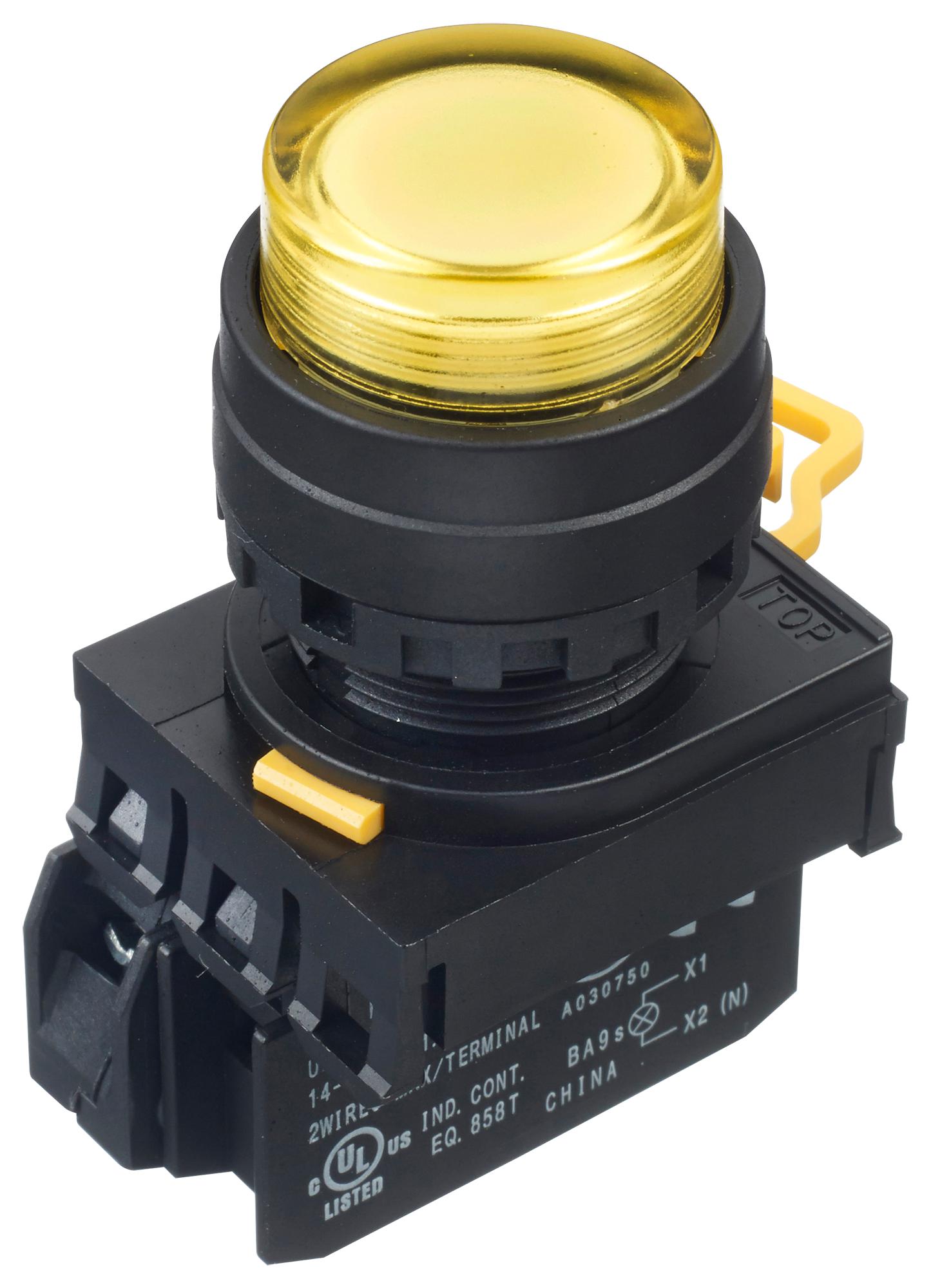 Idec Yw1L-A2E10Qm3Y Pb Switch, Spst-No, 240Vac, Screw, Yel