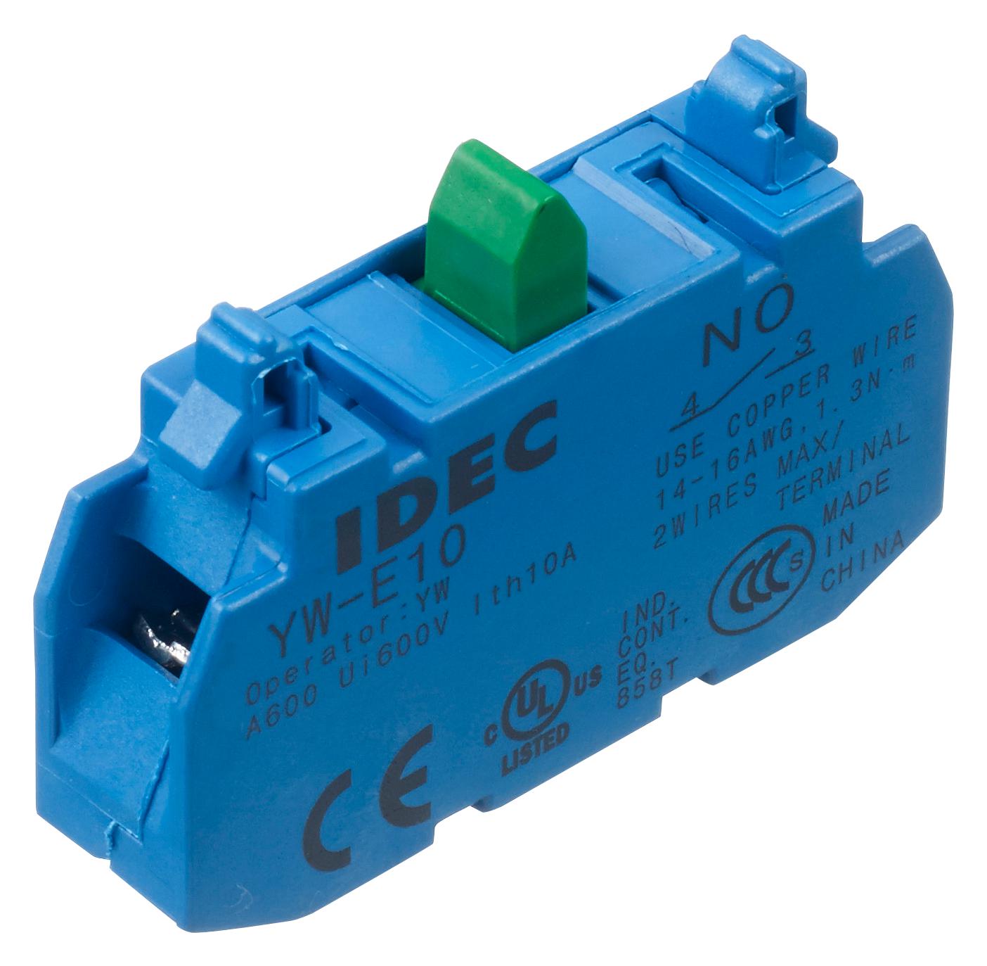 Idec Yw-E10 Contact Block, Spst-No, 10A, 120Vac