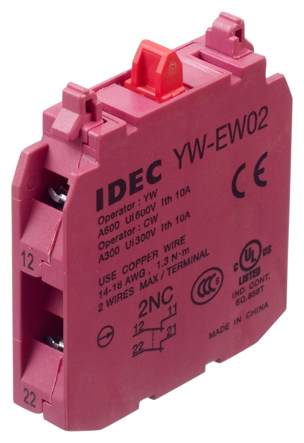 Idec Yw-Ew02 Double Contact Block, 2Nc, Screw