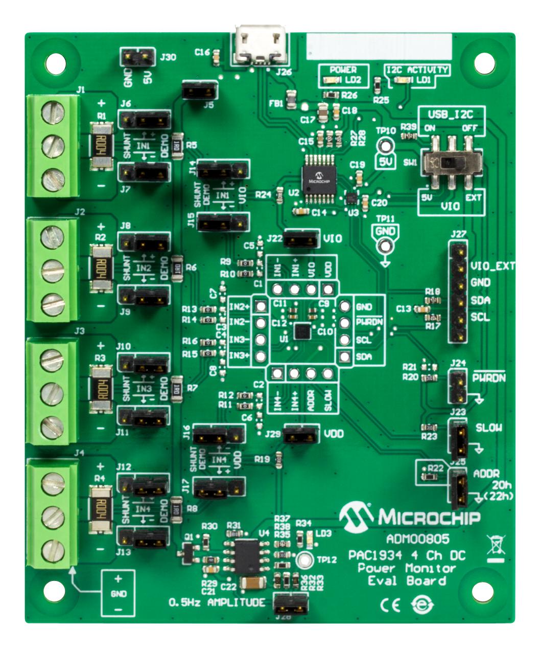 Microchip Adm00805 Eval Board, 4 Channel Dc Power Monitor