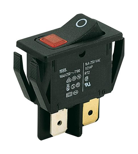 Marquardt 01552.0102-00 Rocker Switch, Dpst, 16A, 250Vac, Black