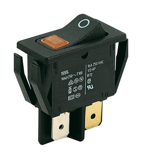 Marquardt 01555.3104-00 Rocker Switch, Dpst, 16A, 250Vac, Black