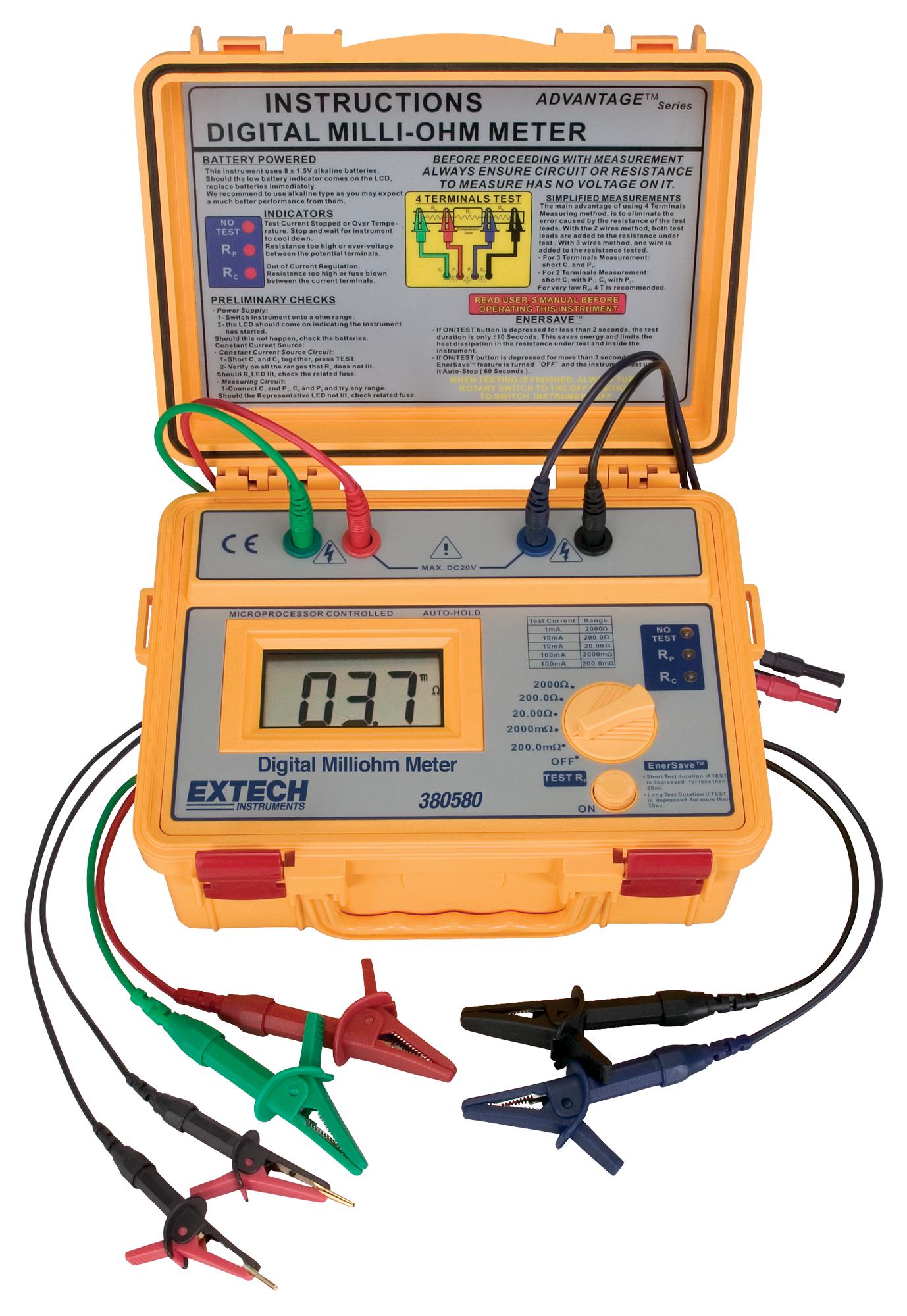 Extech Instruments 380580 Digital Milliohm Meter, 0.2-2000 Ohm