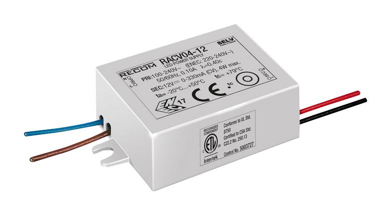 Recom Power Racv04-24 Led Driver, Single O/p, Cv Mode, 4W