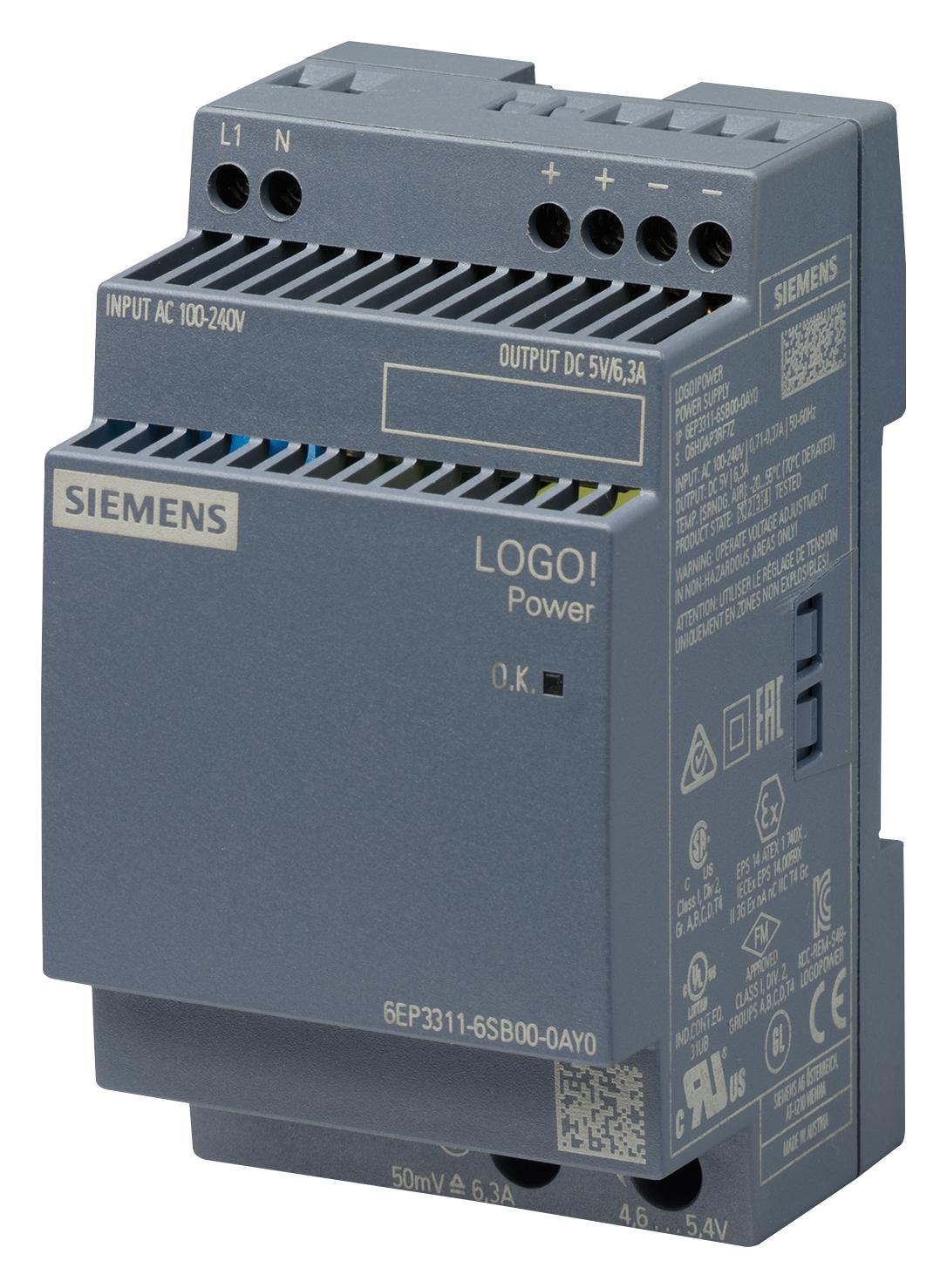 Siemens 6Ep3311-6Sb00-0Ay0 Power Supply, Ac-Dc, 5V, 6.3A