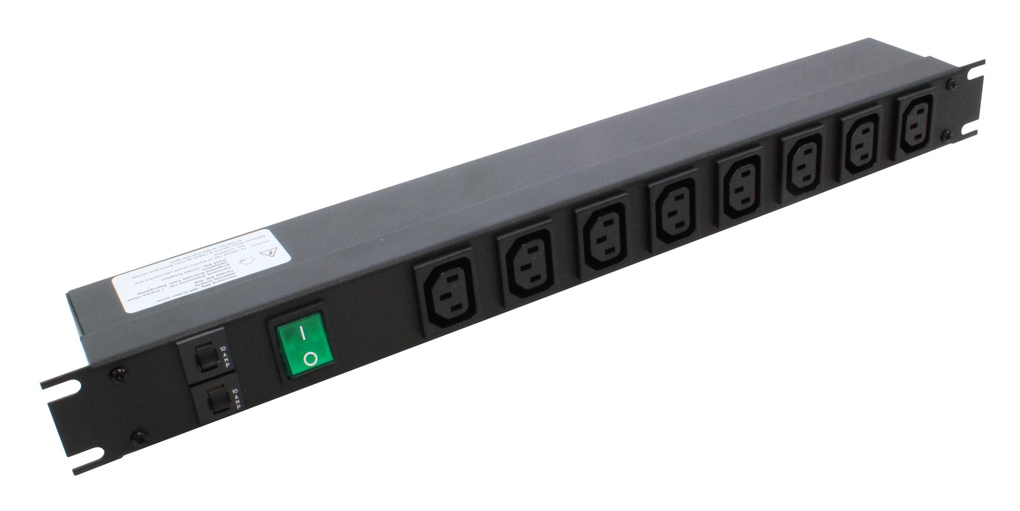 Hammond 1582H8E1Bkdp. Outlet Strip, 10A/240Vac, Rackmount