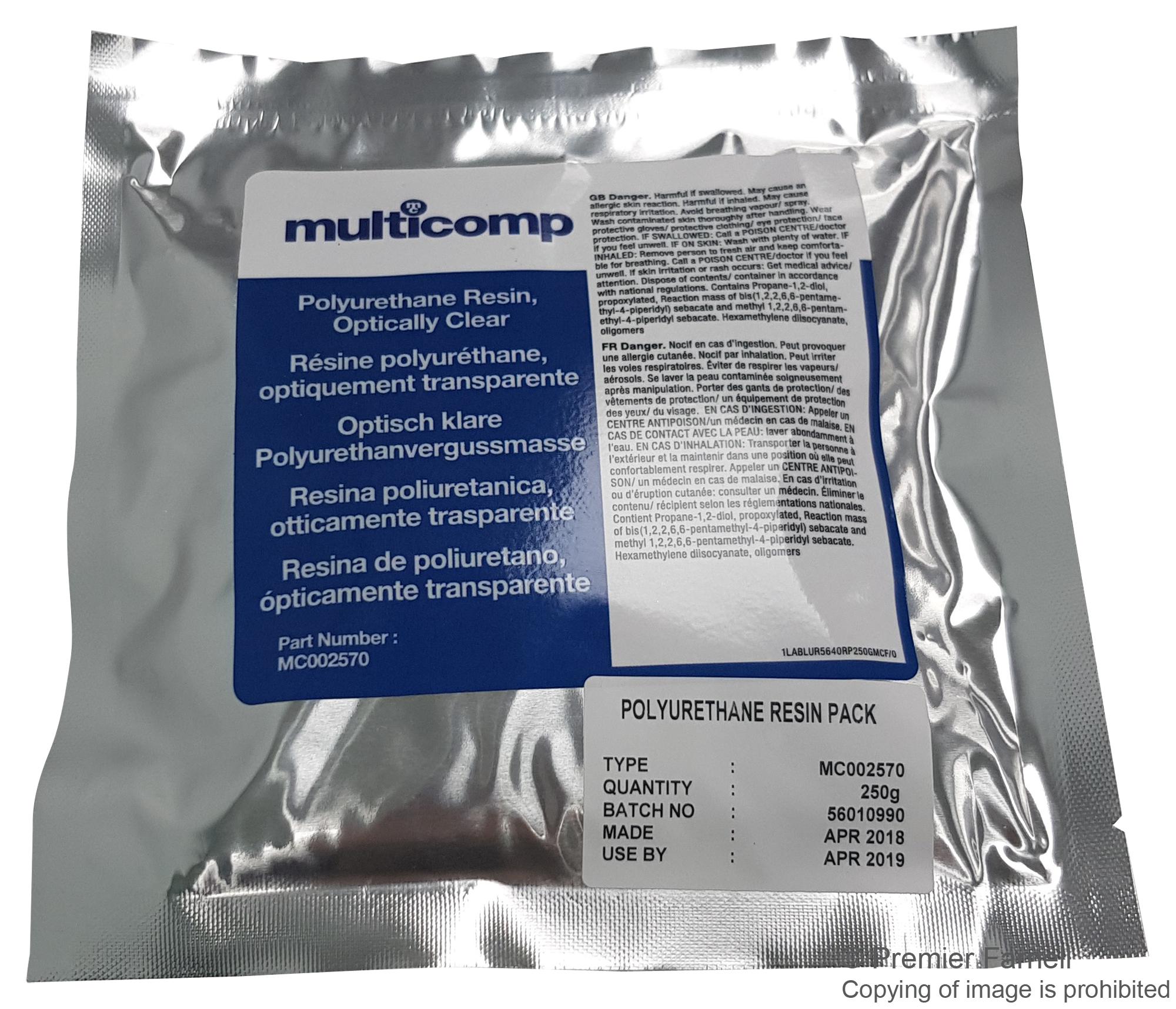 Multicomp Mc002570 Pur Resin, Packet, Clear, 250G