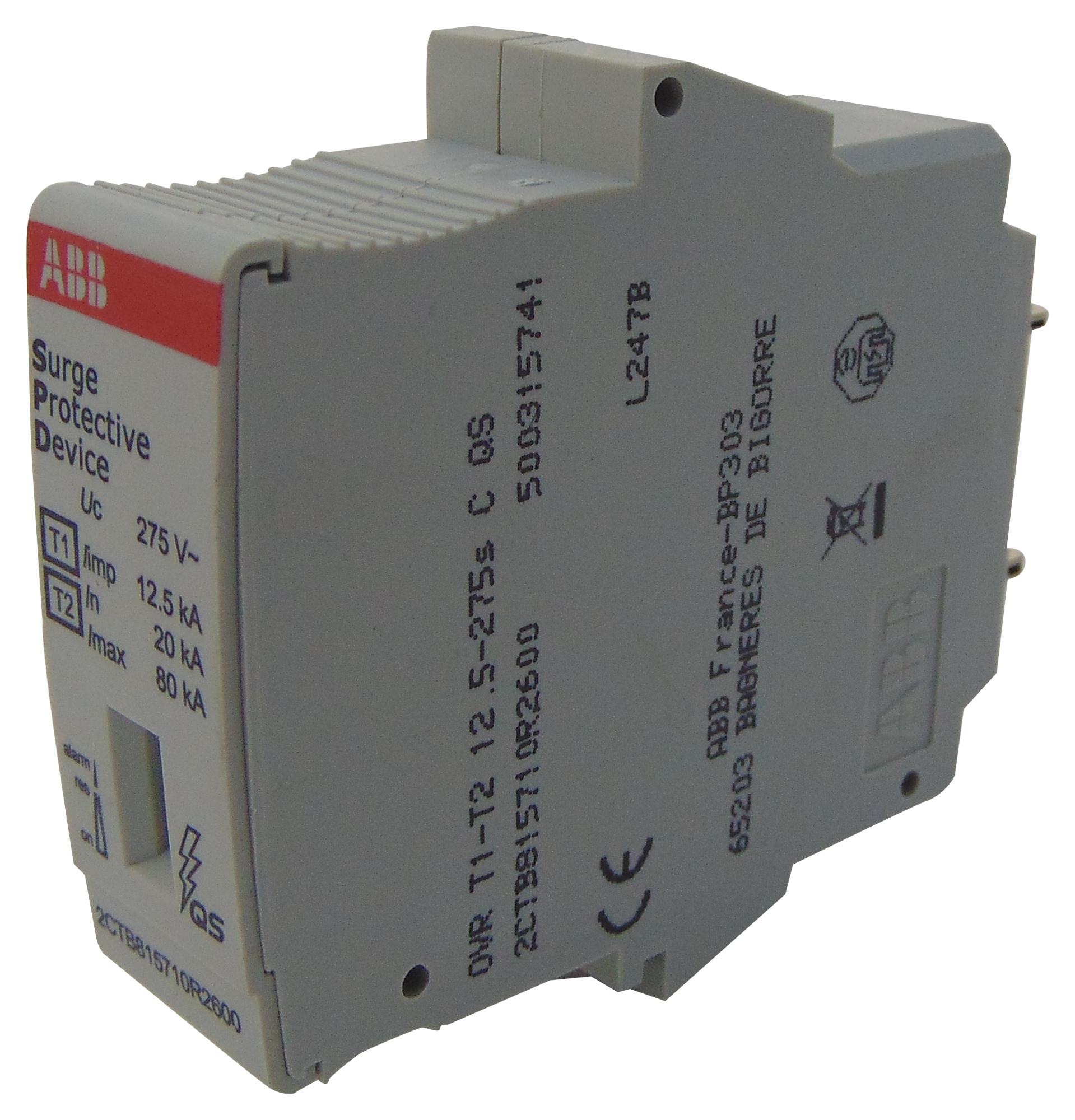 Abb - Soule Ovr T1-T2 12.5-275S C Qs Mains Surge Protector, 275Vac, Din Rail