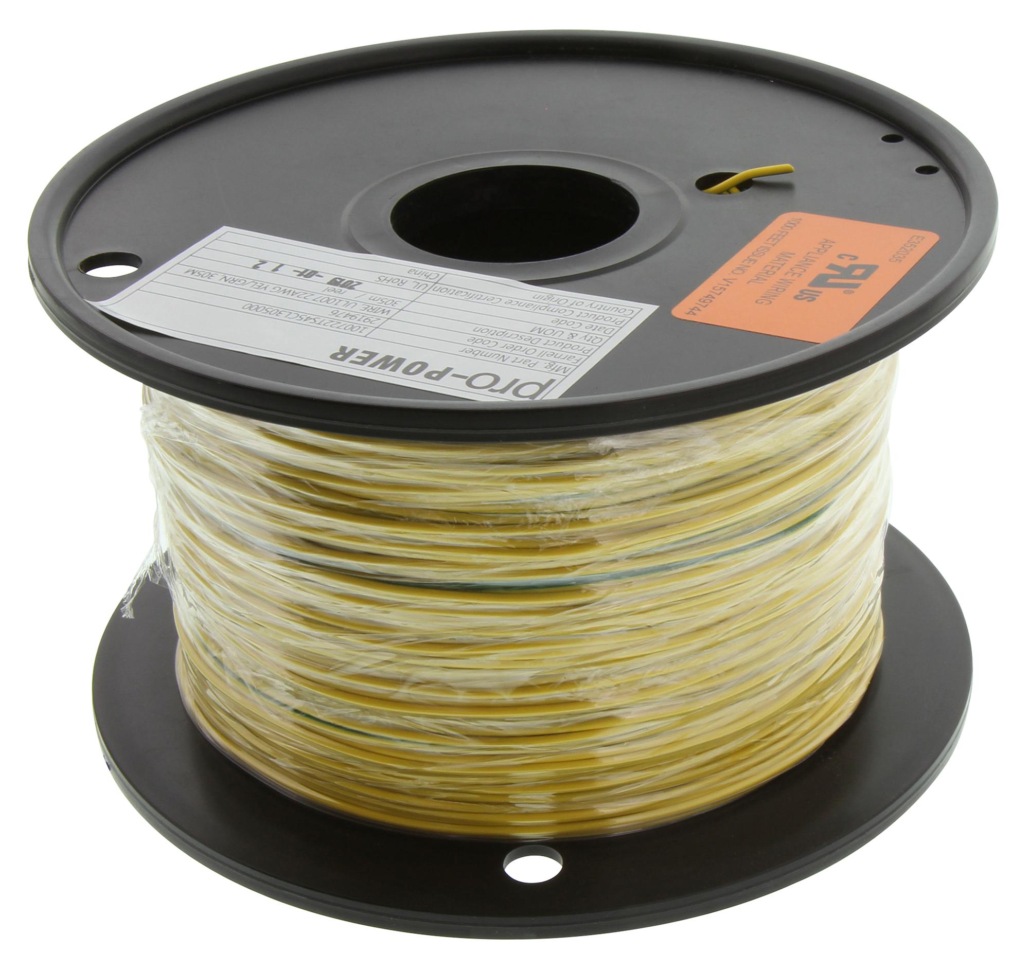 Multicomp Pro Pp002317 Hook-Up Wire, 22Awg, Yel/grn, 305M, 300V