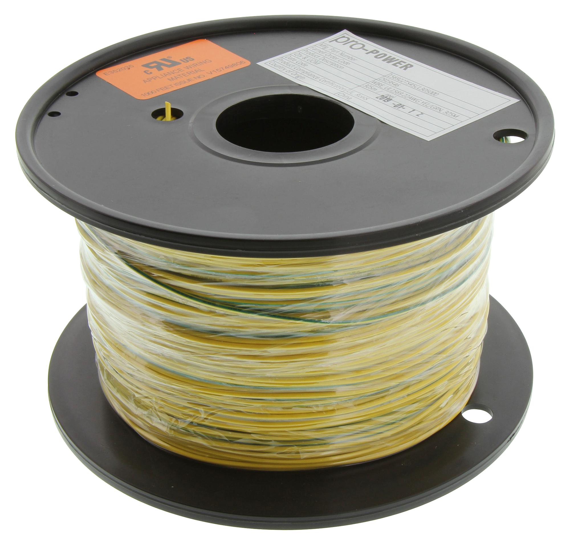 Multicomp Pro Pp002387 Hook-Up Wire, 22Awg, Yel/grn, 305M, 300V