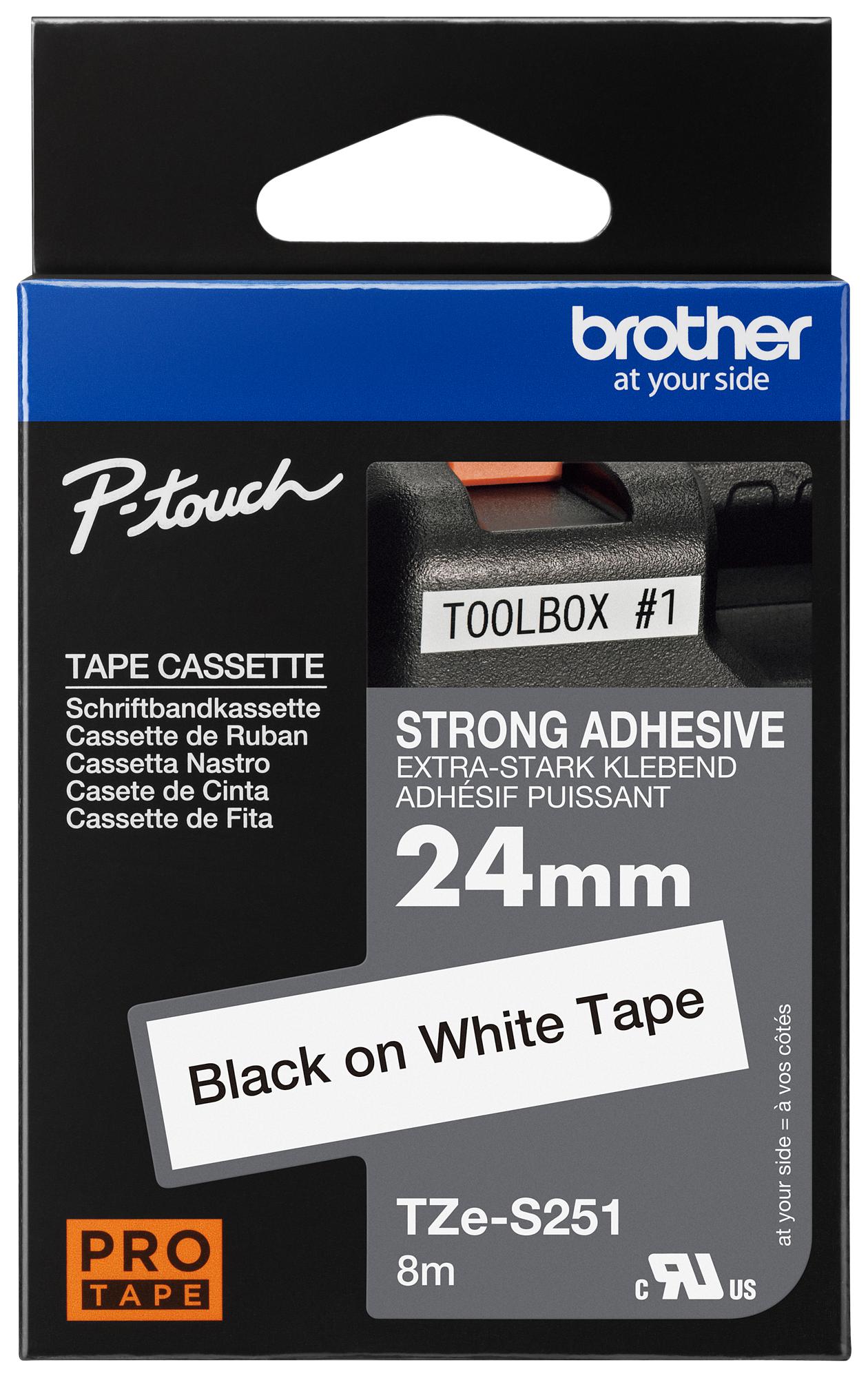 Brother Tzes251 Pet Film Tape, Adhesive, Black On White