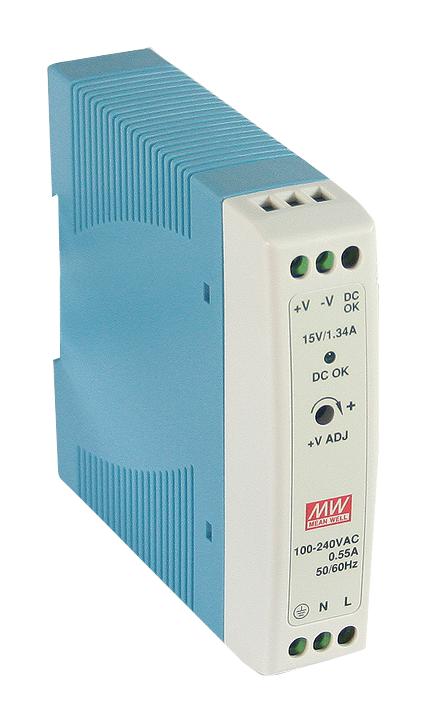 Mean Well Mdr-20-24 Power Supply, Ac-Dc, 24V, 1A