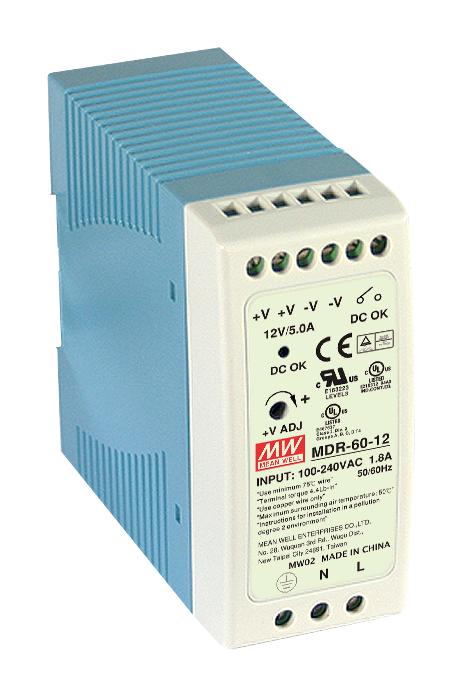 Mean Well Mdr-60-12 Power Supply, Ac-Dc, 12V, 5A