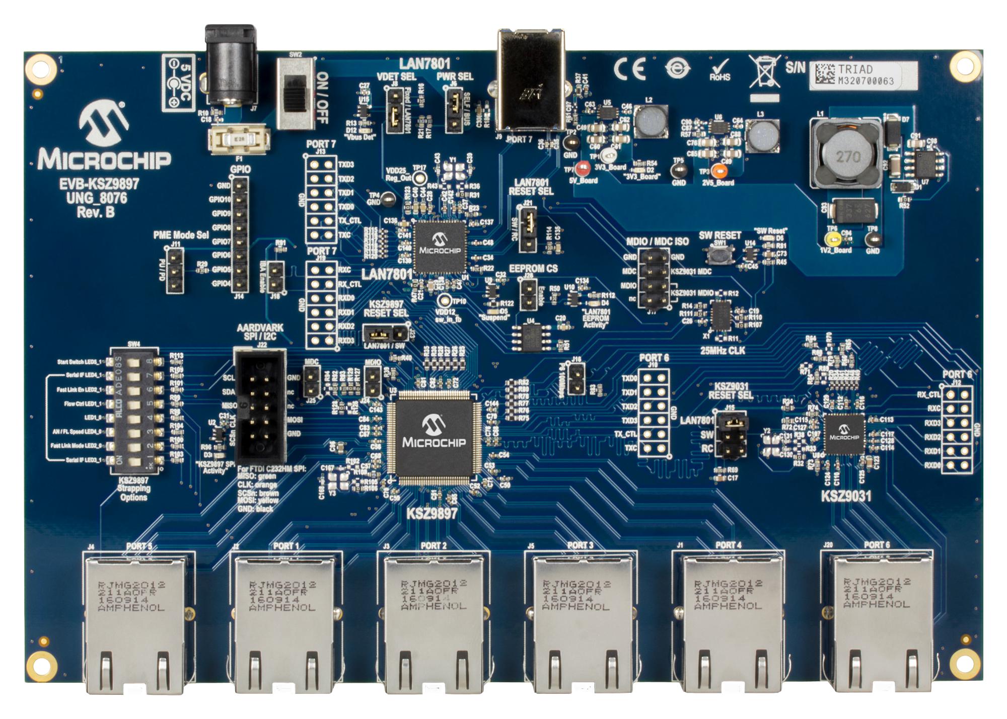 Microchip Evb-Ksz9897-1 Eval Board, Gigabit Ethernet Switch