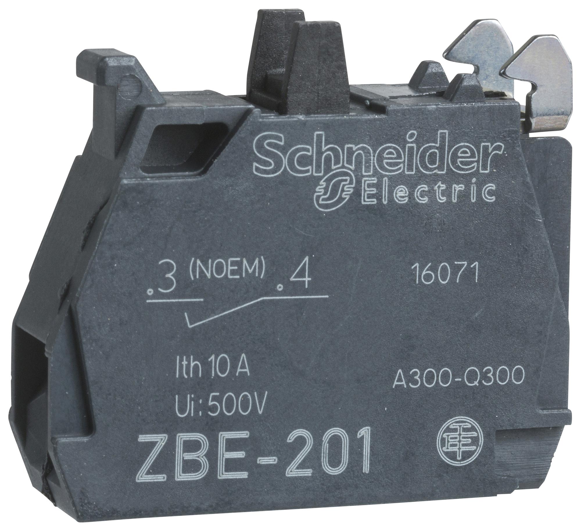 Schneider Electric Zbe201 Contact Block, 6A, 120Vac, Screw Clamp