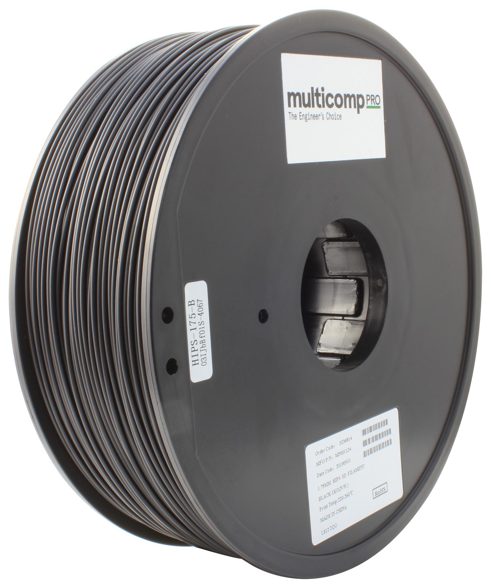 Multicomp Pro Mp001124 3D Filament, 1.75Mm, Hips, Black