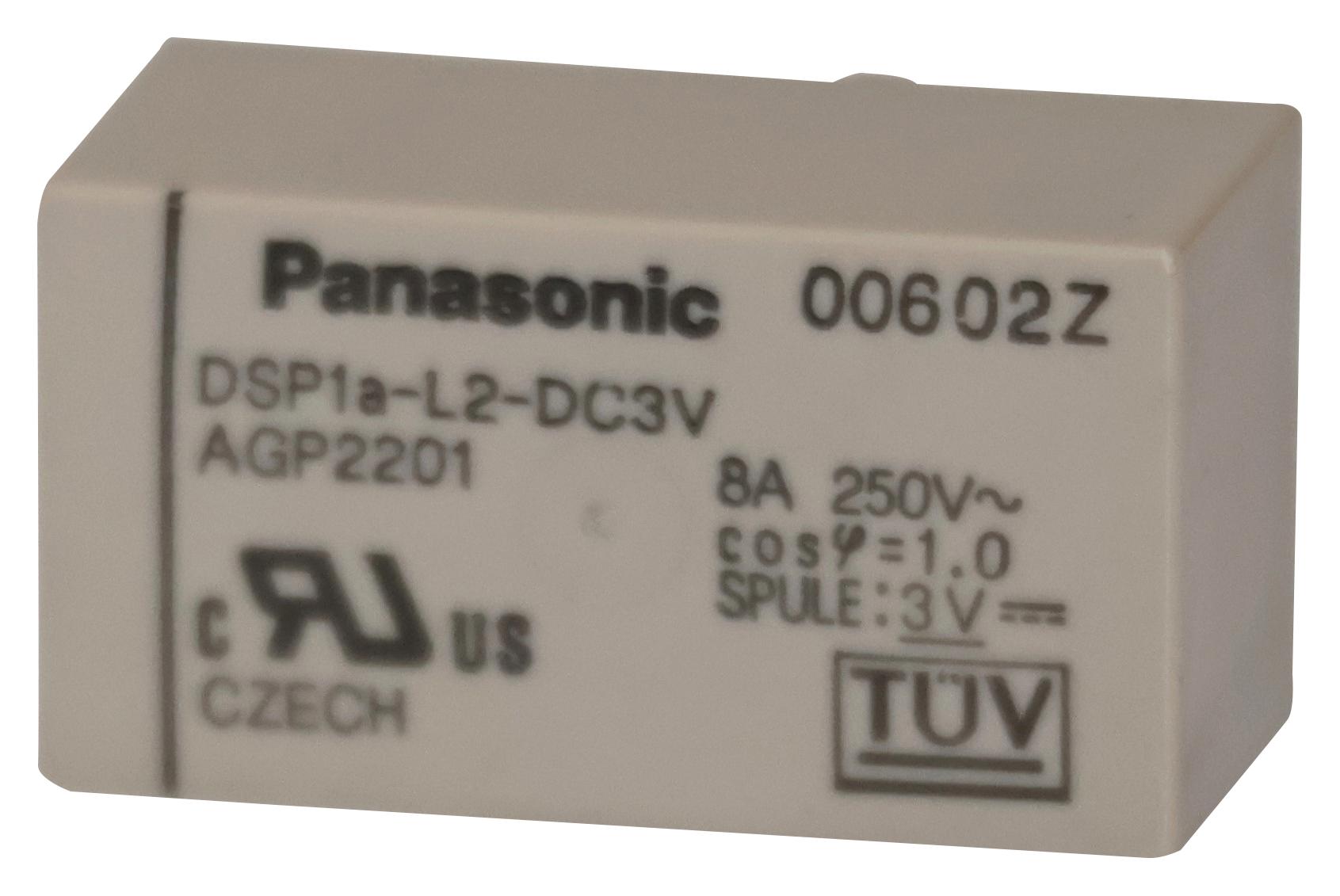 Panasonic Dsp1A-L2-Dc3V Power Relay, Spst, 3Vdc, 8A, Tht