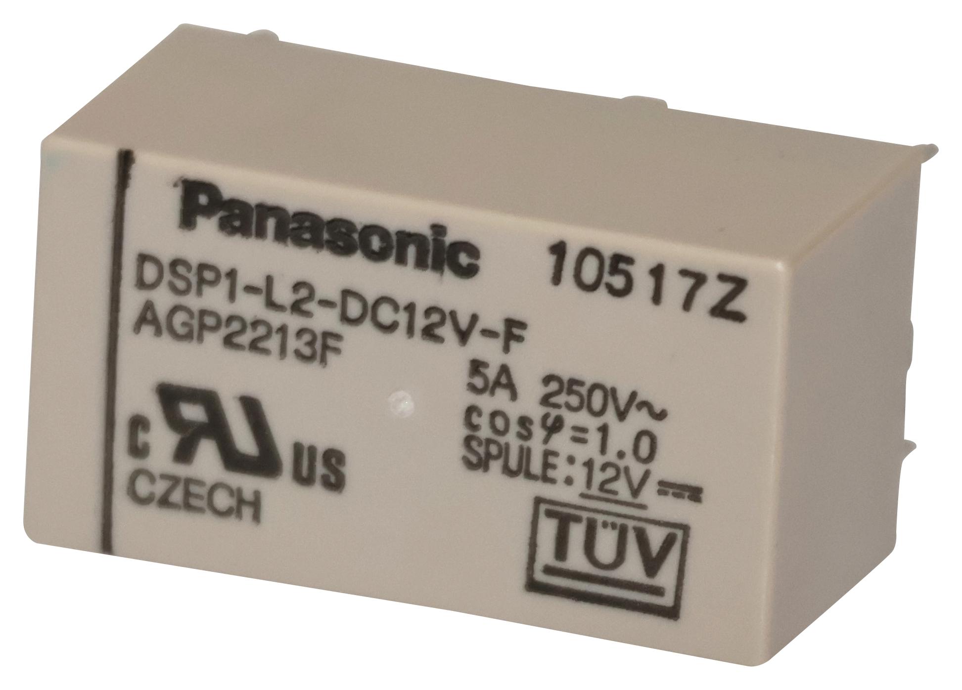 Panasonic Dsp1-L2-Dc12V-F Power Relay, Spst-No/nc, 12Vdc, 5A, Tht