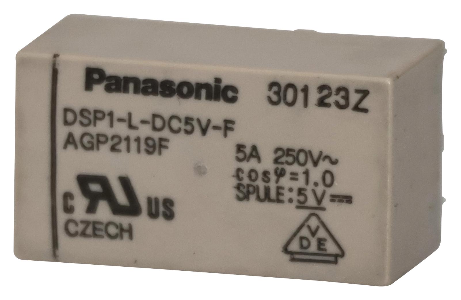 Panasonic Dsp1-L-Dc5V-F Power Relay, Spst-No/nc, 5Vdc, 5A, Tht