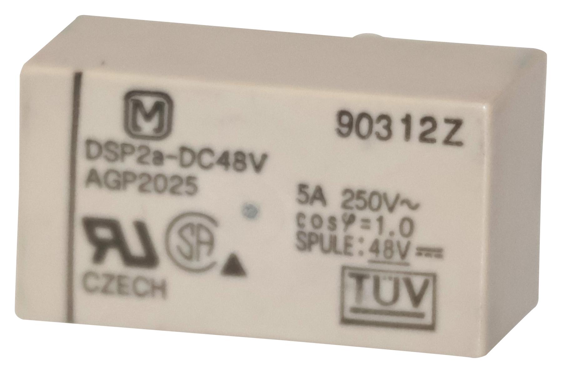 Panasonic Dsp2A48D Power Relay, Dpst, 48Vdc, 5A, Tht