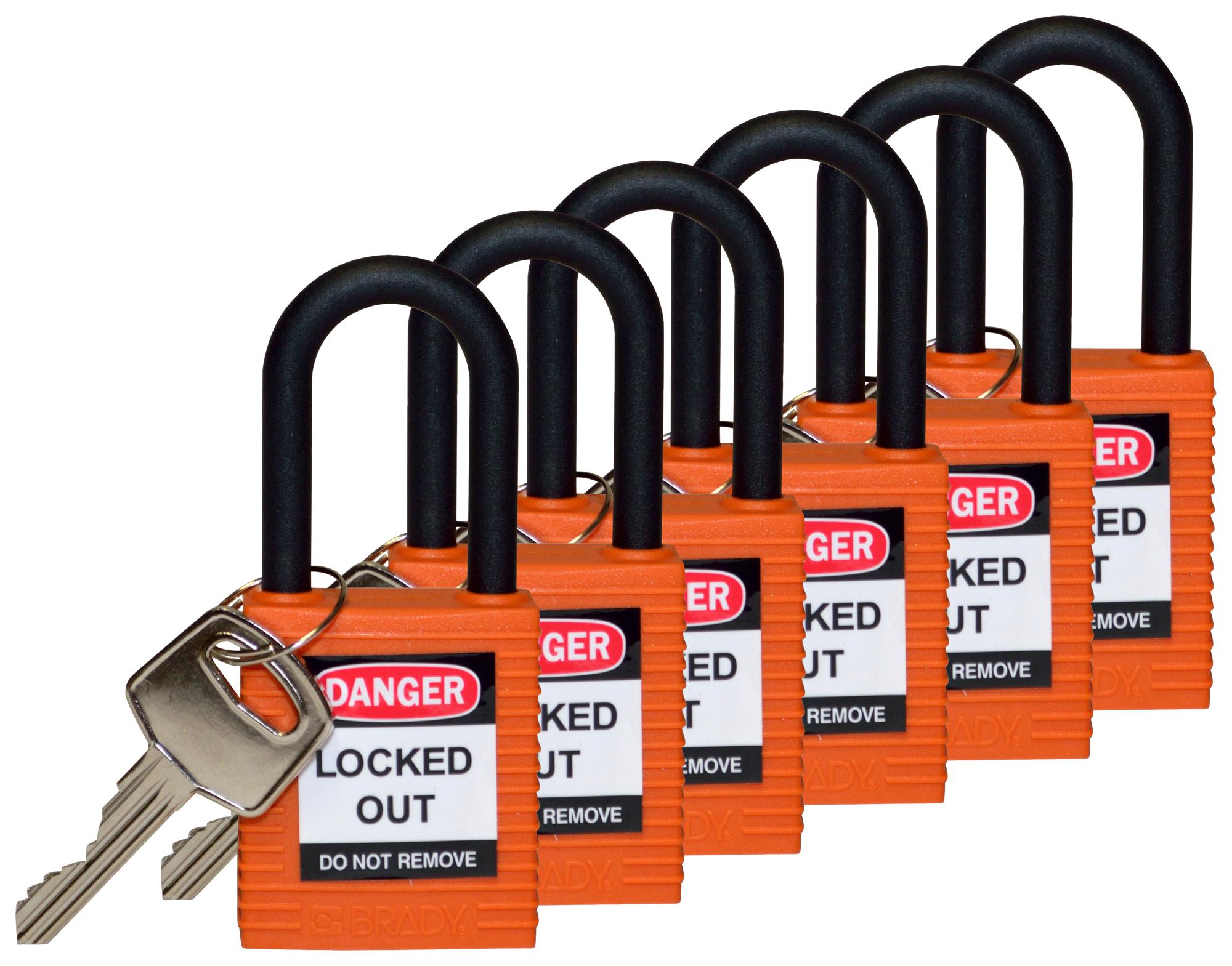 Brady Sfty Padlock Nylon 38Mm Sha Orange 6/pac Safety Padlock, Nylon, 38.1Mm, Orange