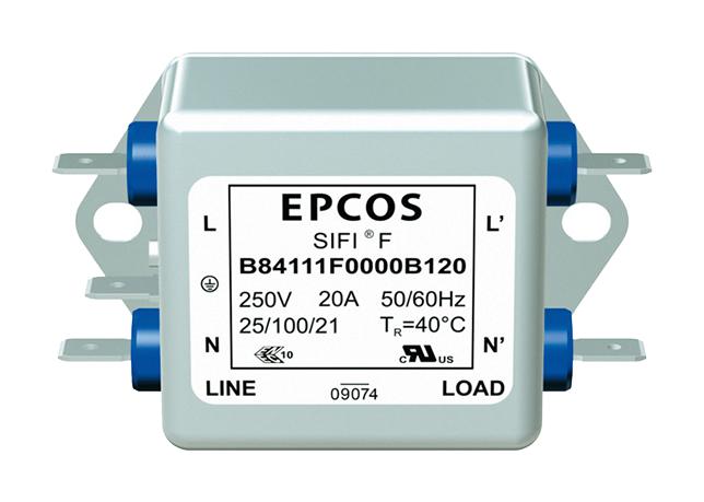 Epcos B84111F0000B120 Power Line Filter, Standard, 20A, 250V