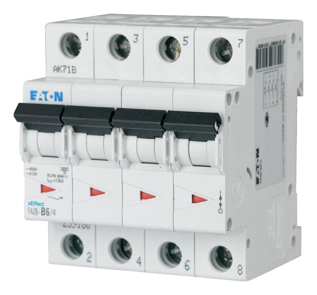 Eaton Moeller Faz6-B6/4 Miniature Ckt Breaker, 4P, 6A, 400Vac