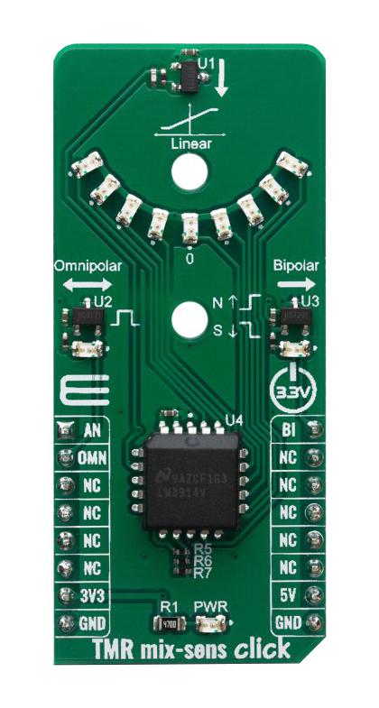 Mikroelektronika Mikroe-4106 Click Brd, Magnetic, Analog/gpio, 3.3/5V