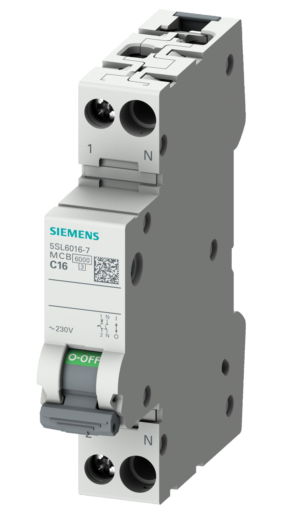 Siemens 5Sl6016-6 Miniature Ckt Breaker, 2P, 16A, 230Vac