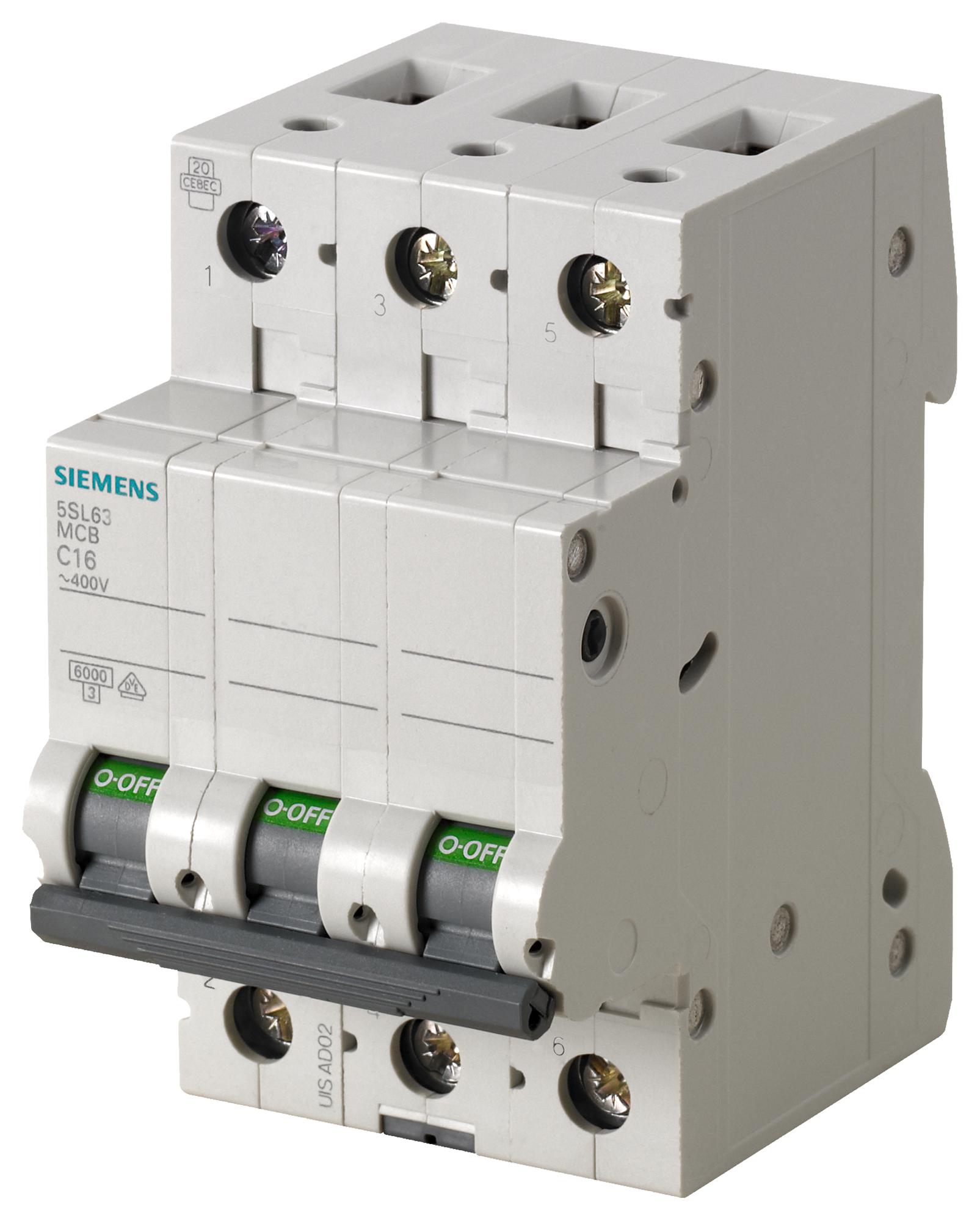 Siemens 5Sl6316-7 Miniature Ckt Breaker, 3P, 16A, 400Vac