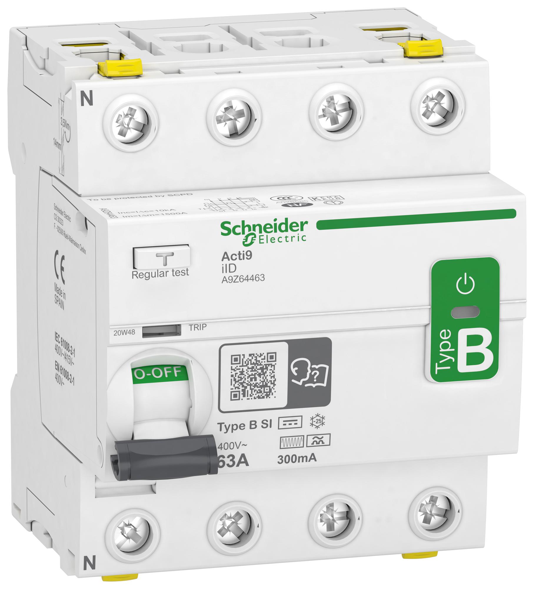 Schneider Electric A9Z64463 Rccb, 4P, 63A, 400Vac