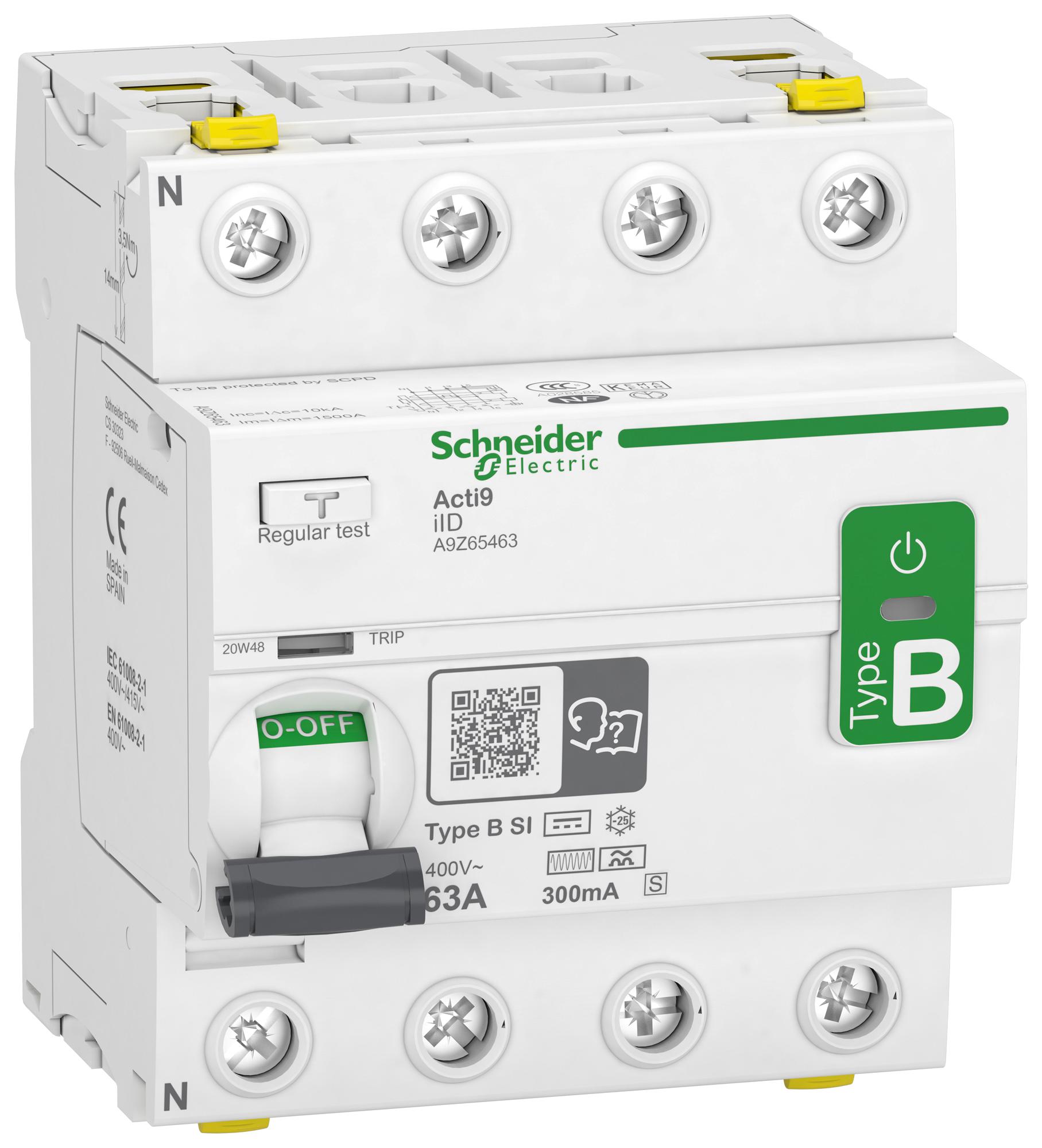 Schneider Electric A9Z65463 Rccb, 4P, 63A, 400Vac