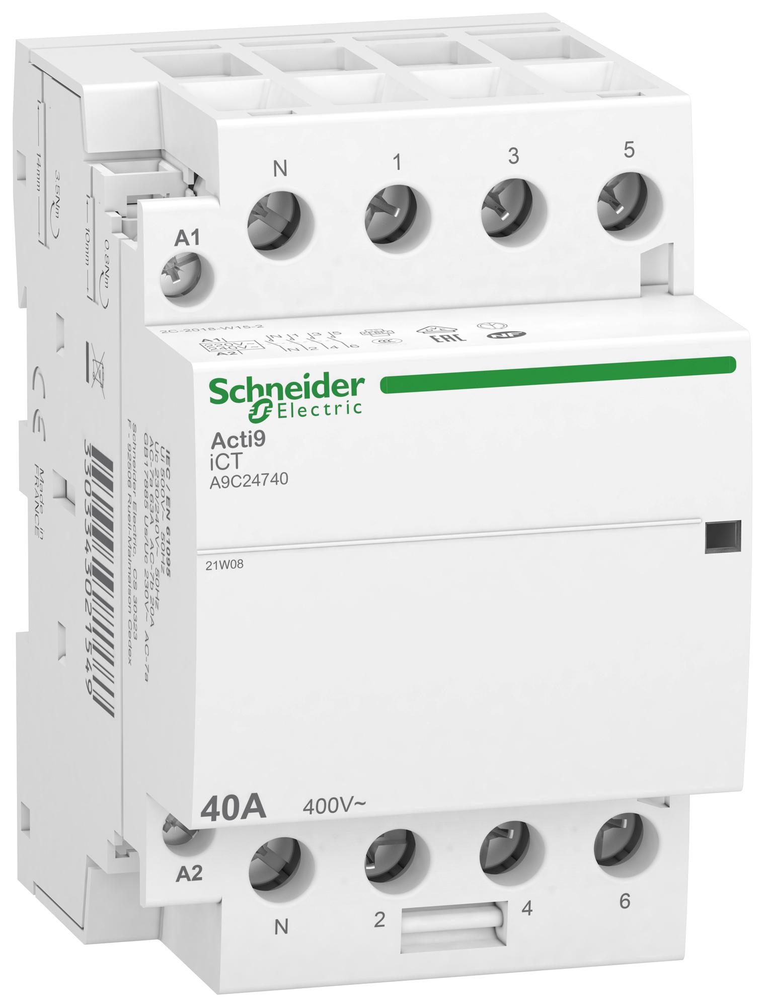 Schneider Electric A9C24740 Relay Contactor, 4Pst-No, 240V, Din Rail