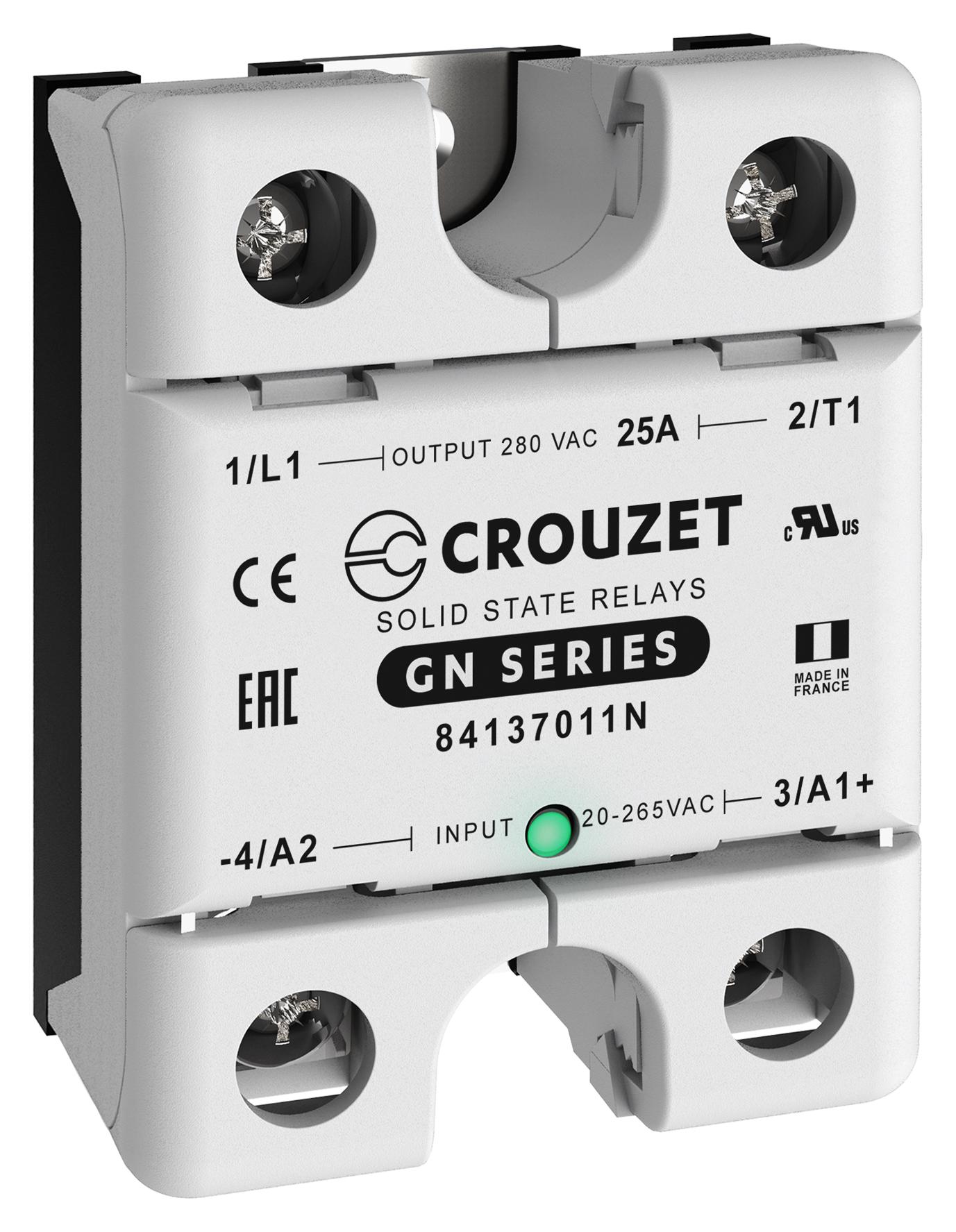 Crouzet 84137011N Solid State Relay, 25A, 24-280Vac, Panel