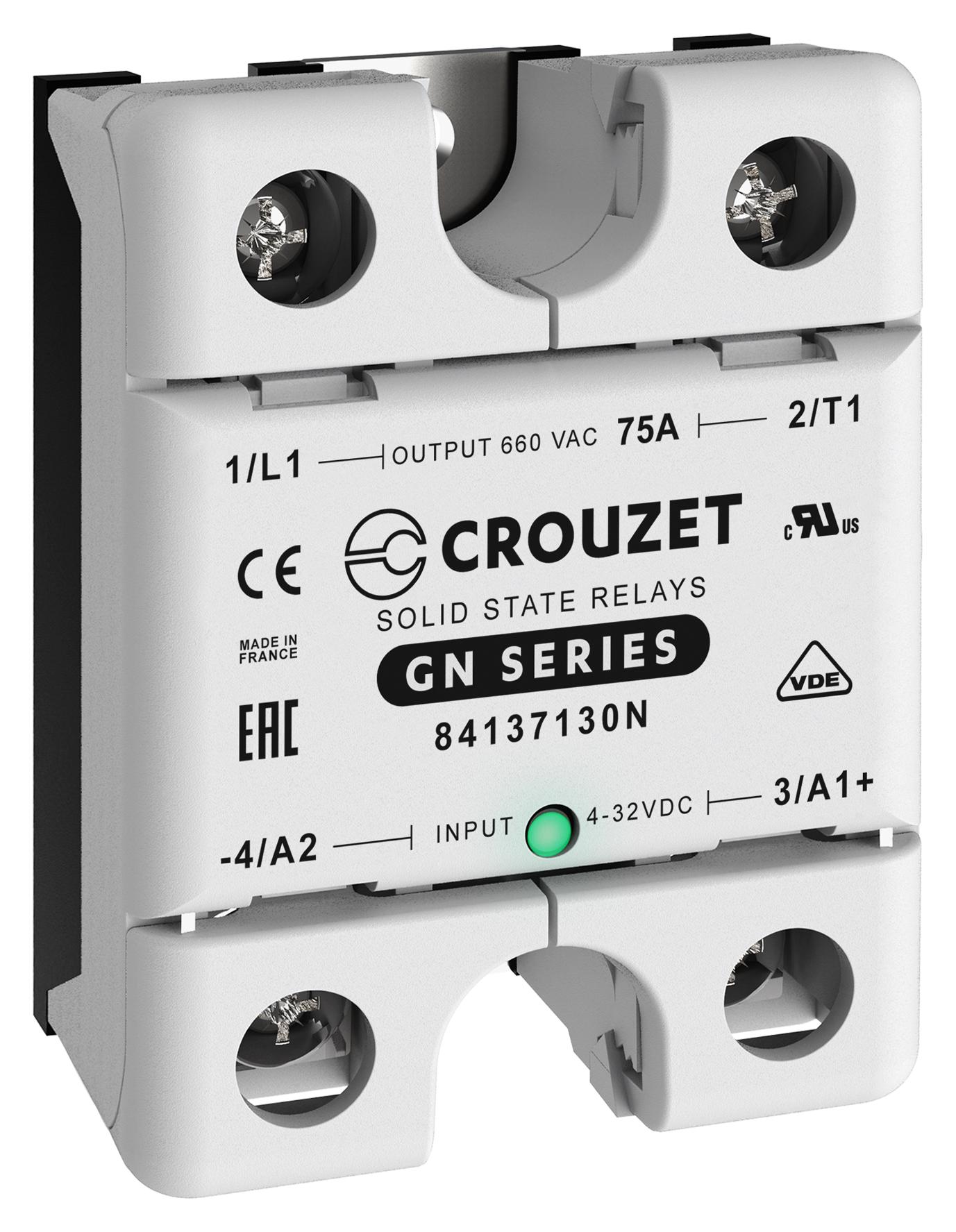 Crouzet 84137130N Solid State Relay, 75A, 48-660Vac, Panel