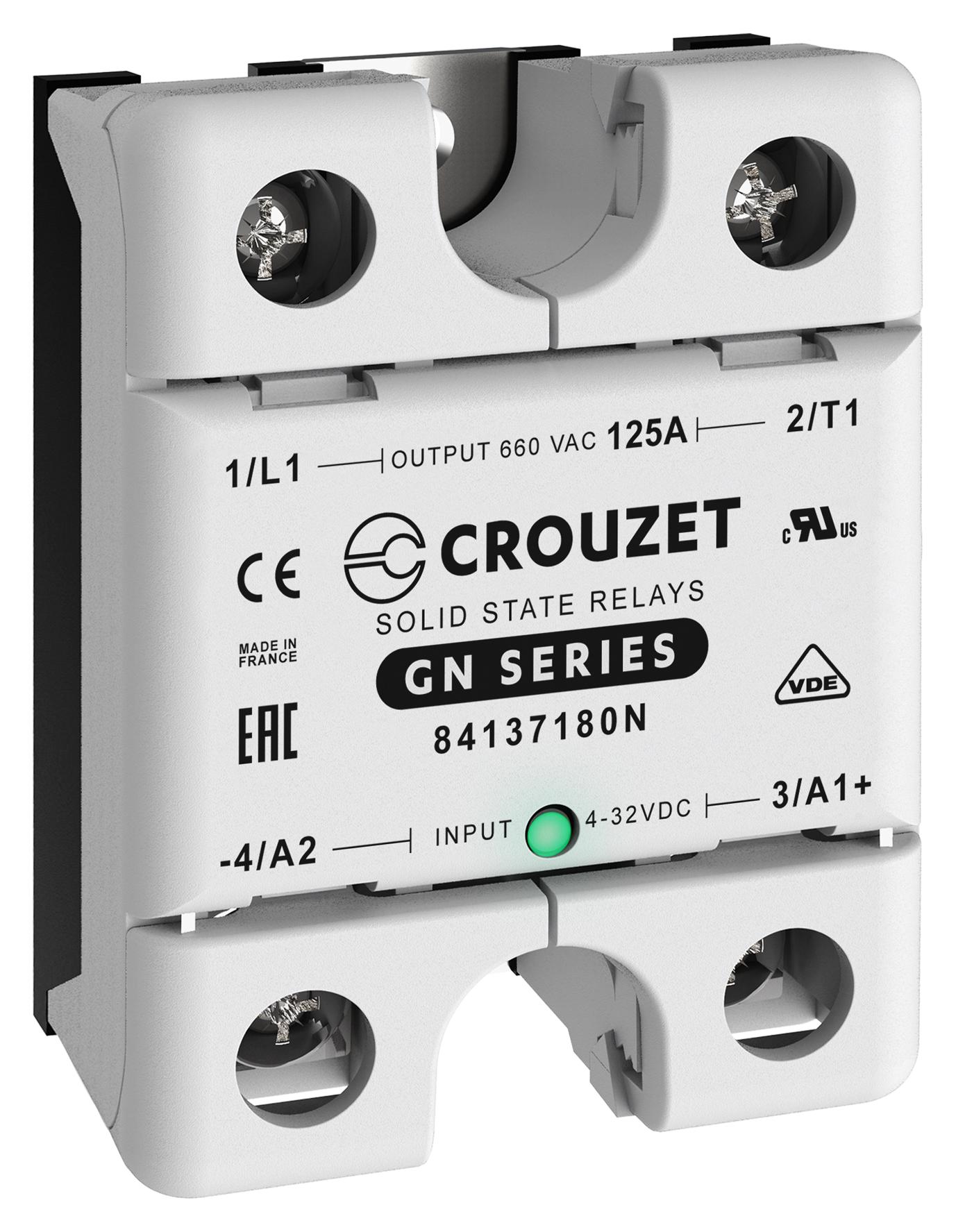 Crouzet 84137180N Solid State Relay, 125A, 48-660Vac/panel