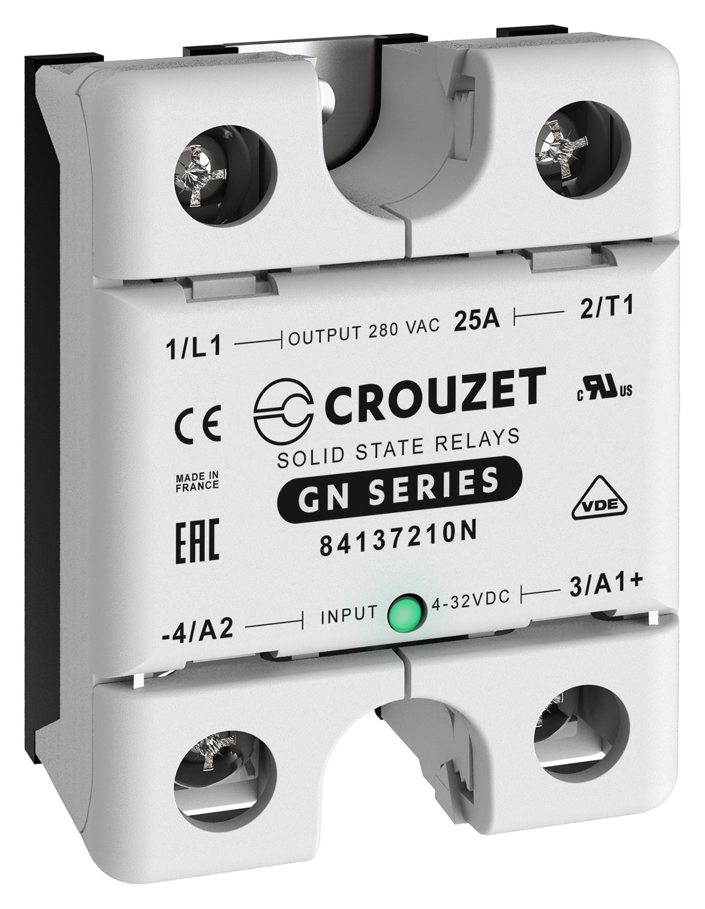 Crouzet 84137210N Solid State Relay, 25A, 24-280Vac, Panel