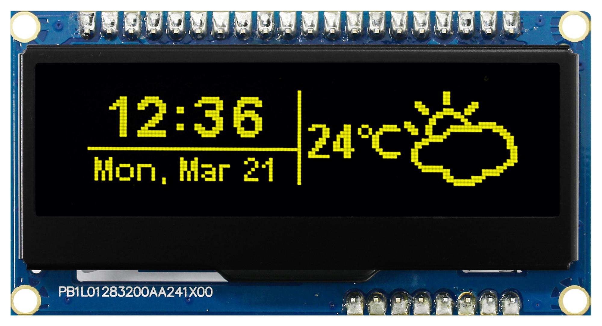 Midas Displays Mdob128032Fcv-Ym Oled Graphic Display, Cob, 128X32P, 3.3V