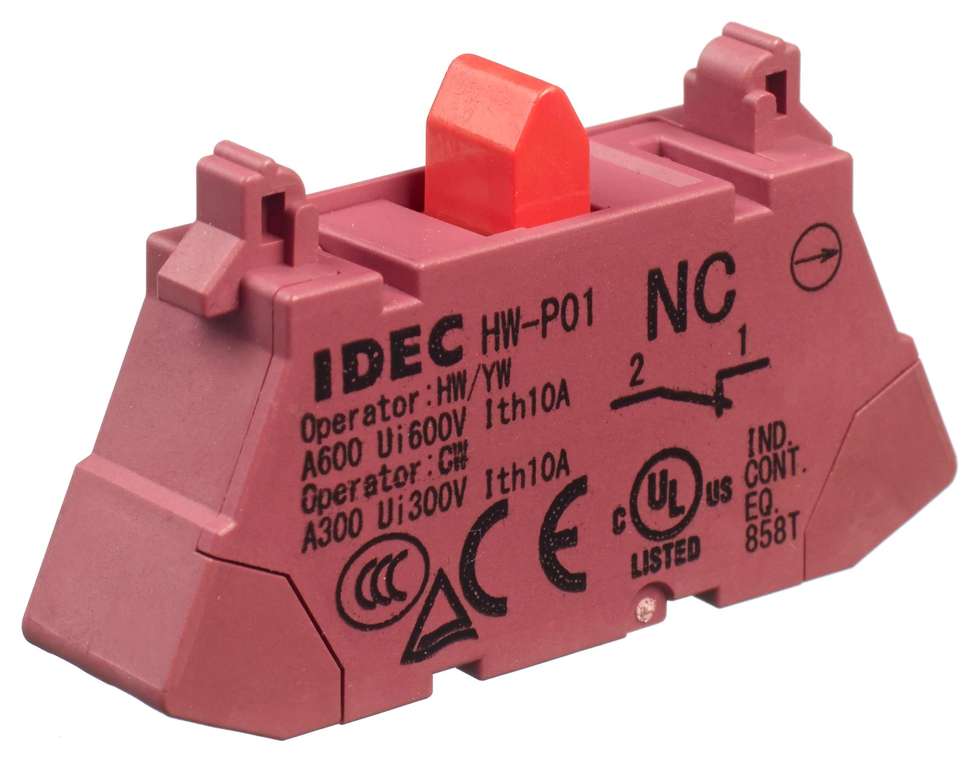 Idec Hw-P01 Sw Contact Block, 10A, 110Vac/1P/push In