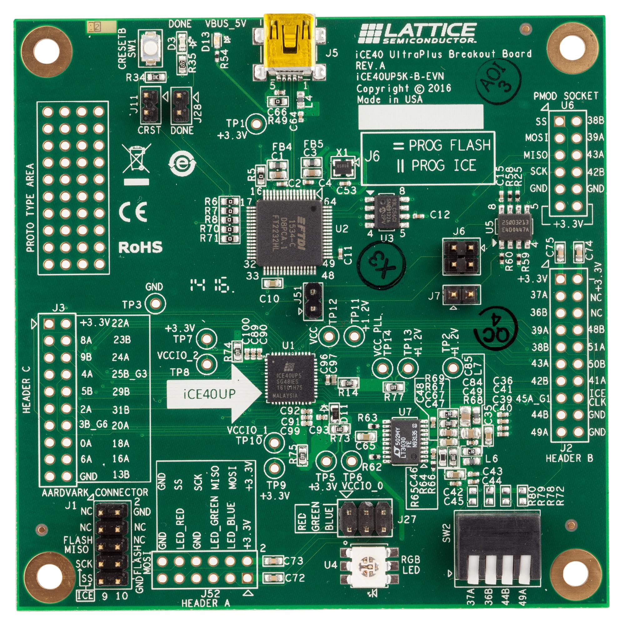 Lattice Semiconductor Ice40Up5K-B-Evn Breakout Board, Ice40 Ultraplus Fpga