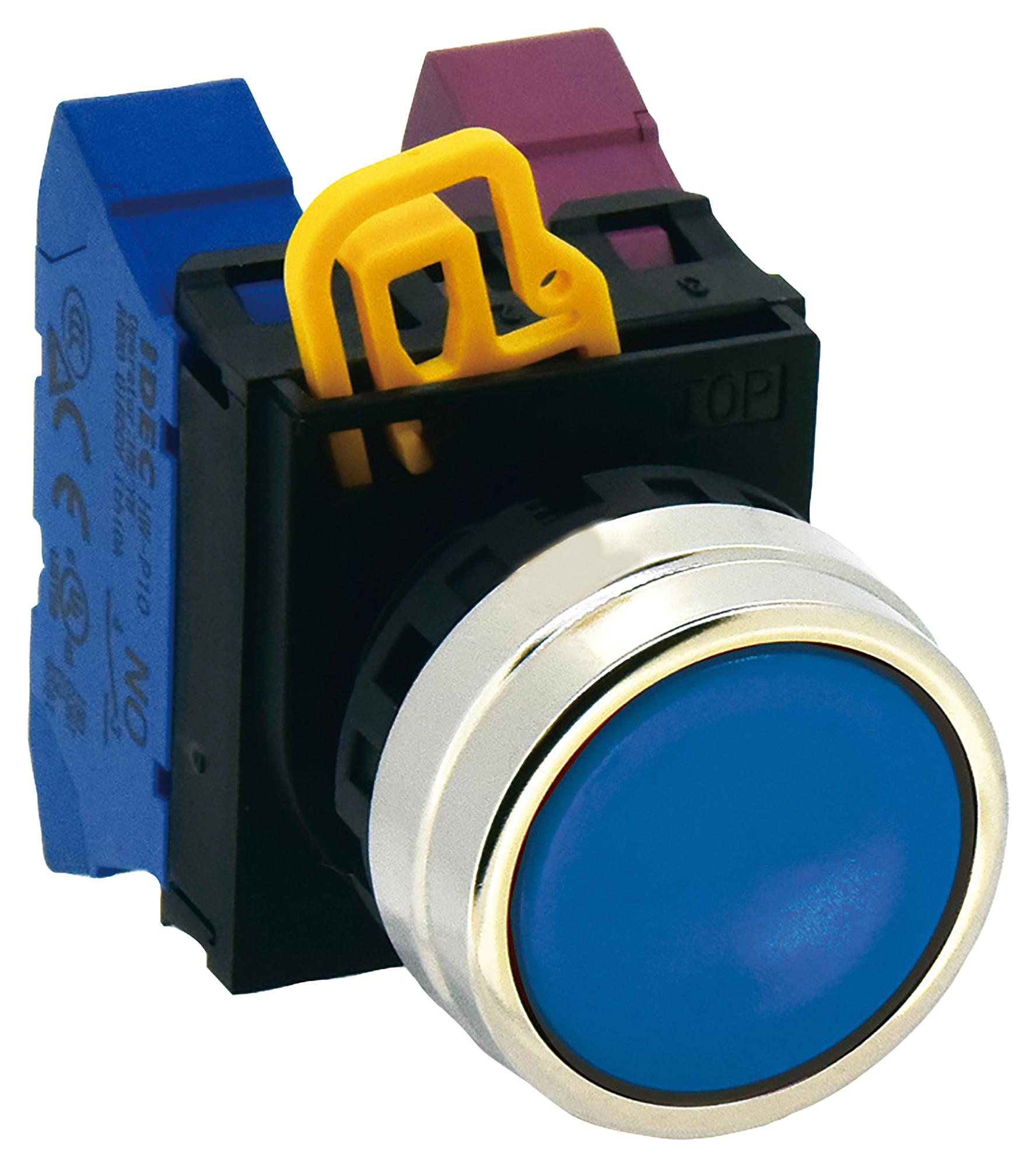 Idec Yw4B-M1S Actuator, Pushbutton Switch, Metal, Blue