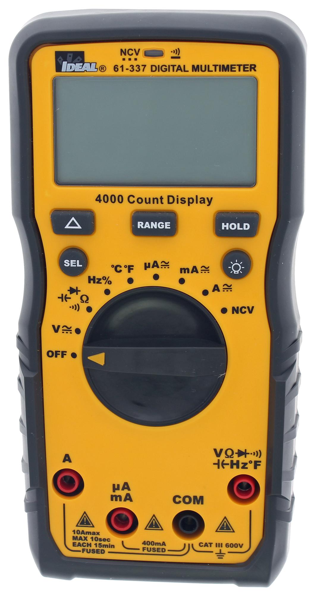 Ideal 61-337 Multimeter, Hand Held, Auto, 4000 Count