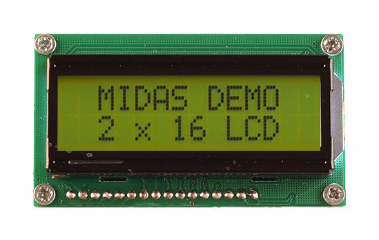 Midas Displays Mc21605H6W-Sptly3.3-V2 Lcd Display, Cob, 16 X 2, Stn, 3.3V