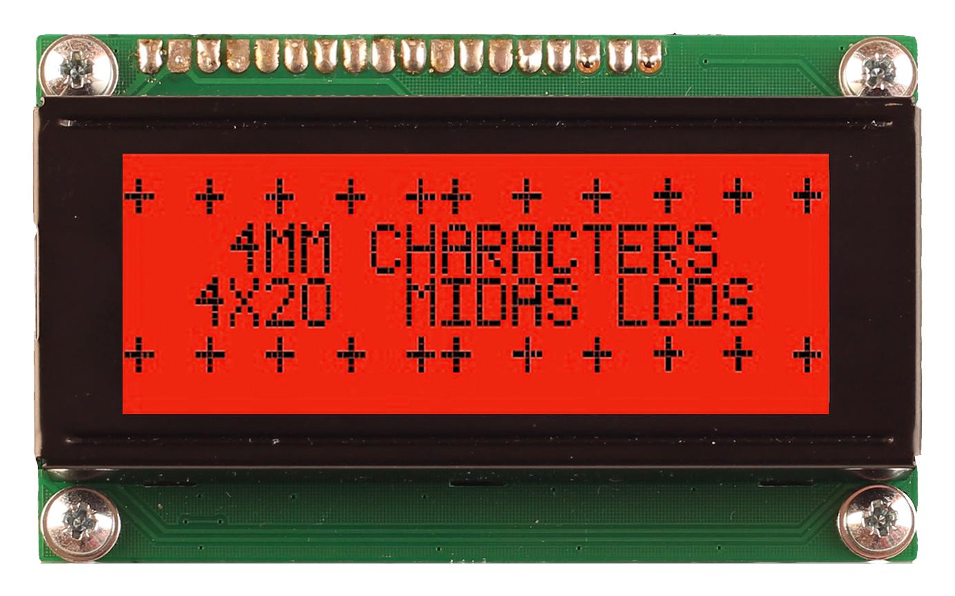 Midas Displays Md42004A6W-Fptlrgb Lcd Display, Cob, 20 X 4, Fstn, 5V