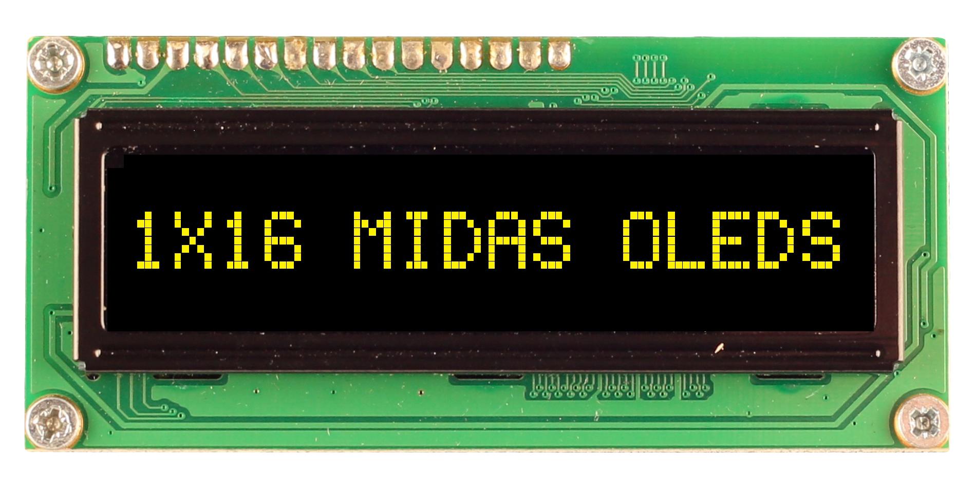 Midas Displays Mcob11605Bv-Eyp Oled Module, Cob, 16 X 1, Parallel, 5V