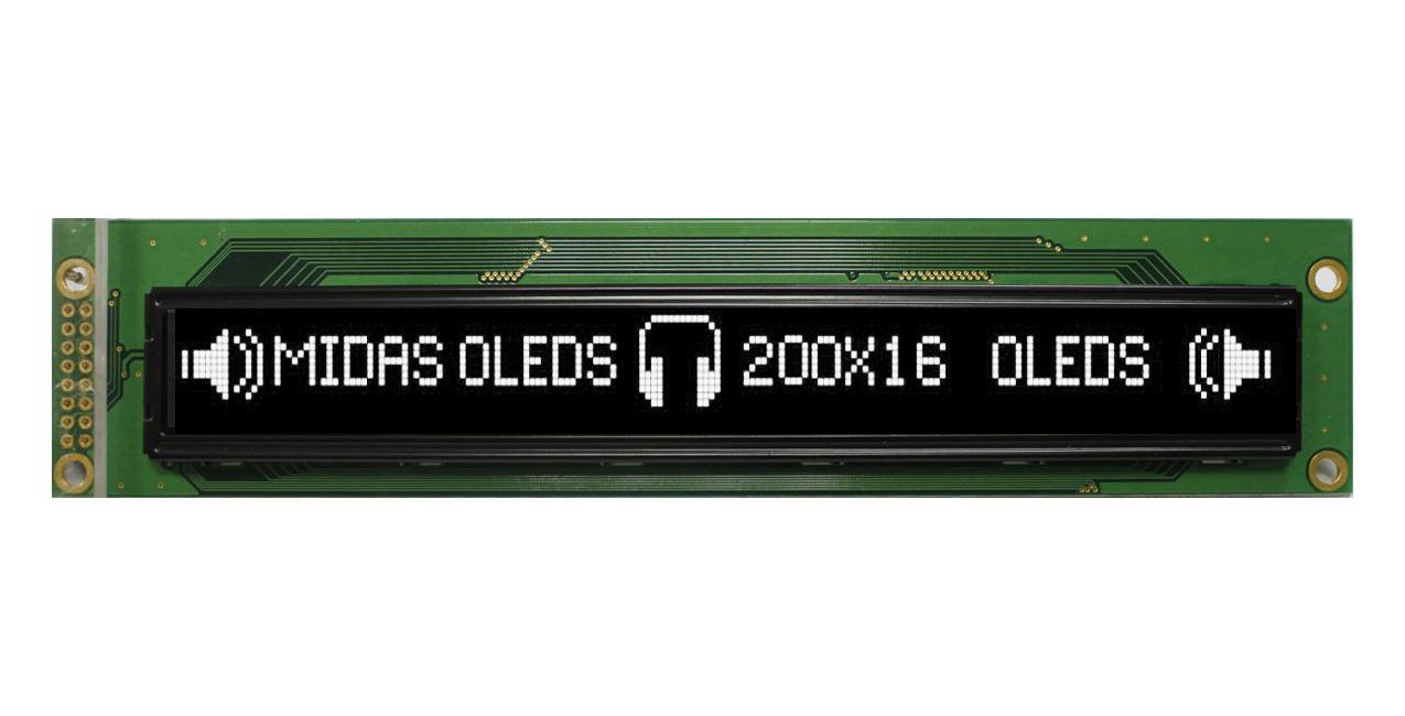 Midas Displays Mcob200016Av-Wp Oled Module, Cob, Parallel, 200X16Pixel